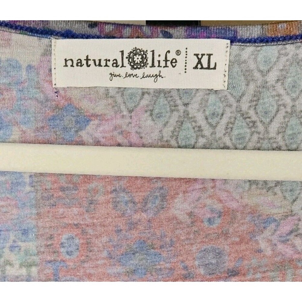Natural Life Patchwork Top Womens XL Multicolor Stretch Boho - Picture 3 of 6